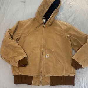 Carhartt J140 BRN Mens Duck Canvas Active Jacket Quilted Flannel Lined Brown M